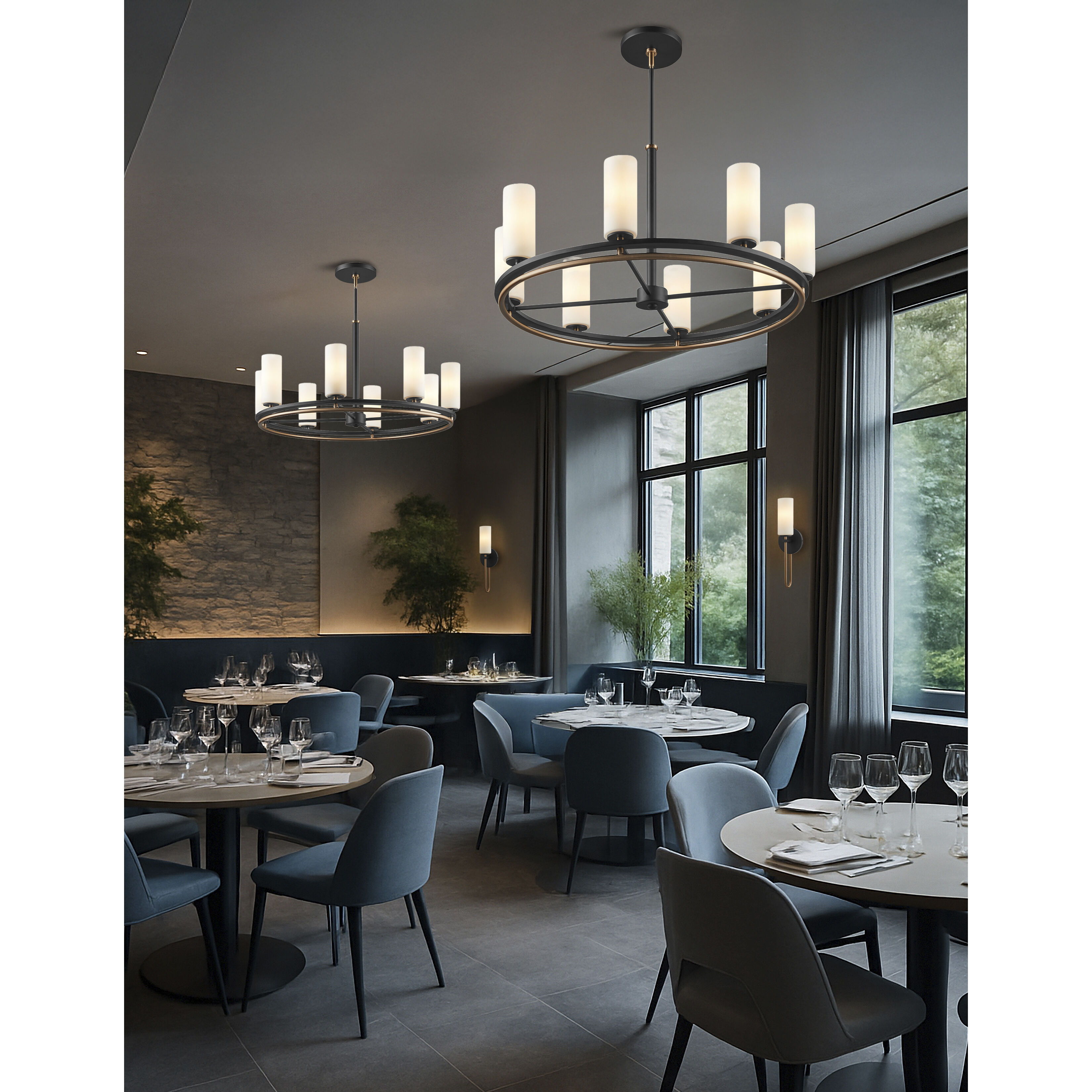 Fusion Collection - Tilburg Family 6 Light 26.5 inch Matte Black and Brass Chandelier Ceiling Light in 26.5" D x 26.5" W x 17" H, EVOLV