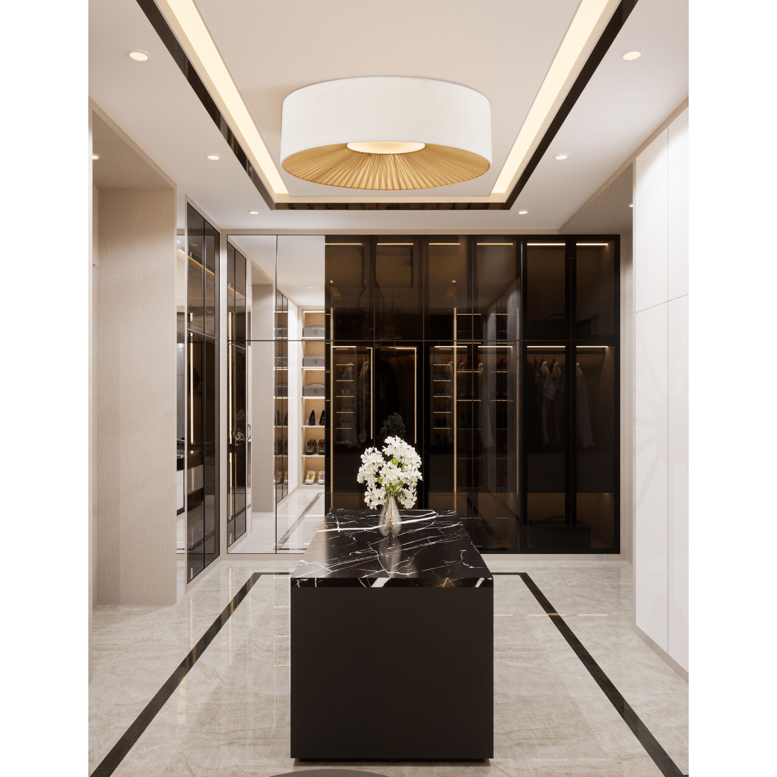 Textile Collection 8 Light 30 inch Matte Black Flush Mount Ceiling Light, Warren Family