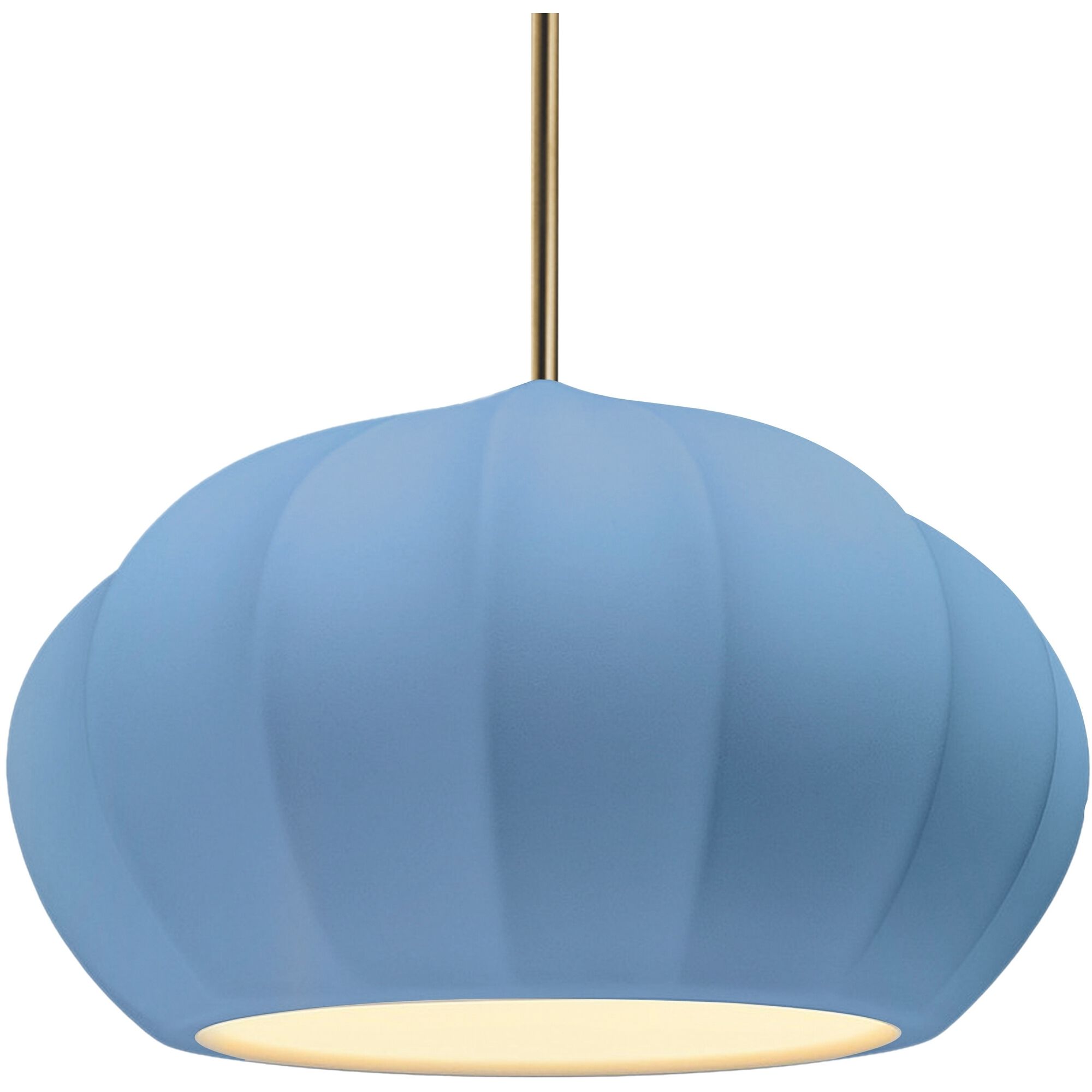 Radiance Collection - Fluted Pendant Ceiling Light in Antique Brass, Replaceable Bulb, Rigid Stem, Sky Blue, Form+Finish+Function