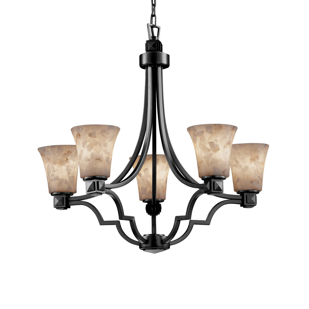 Alabaster Rocks 5 Light 28 inch Brushed Nickel Chandelier Ceiling Light in Cylinder with Flat Rim, Incandescent