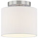 Textile Collection 1 Light 8 inch Brushed Nickel Semi Flush Ceiling Light in White, Classic Family