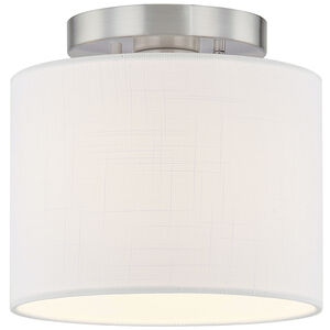 Textile Collection 1 Light 8 inch Brushed Nickel Semi Flush Ceiling Light in White, Classic Family