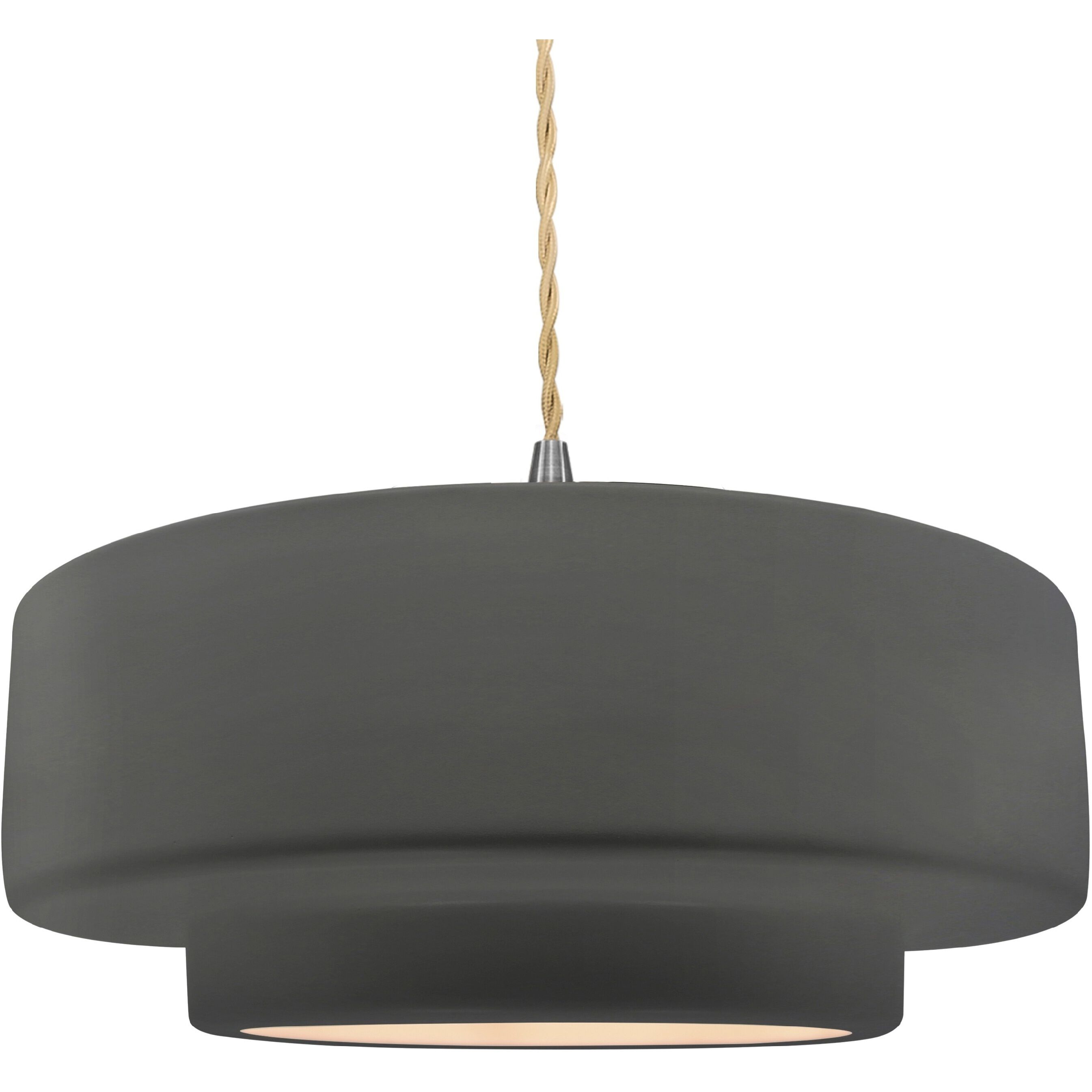 Radiance Collection - Tier Pendant Ceiling Light in Brushed Nickel, Replaceable Bulb, Beige Twist Cord, Gloss Gray, 16.25W x 6H, Form+Finish+Function