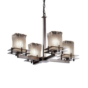 Metropolis 4 Light 25 inch Brushed Nickel Chandelier Ceiling Light in White Frosted (Veneto Luce), Square with Rippled Rim, Incandescent