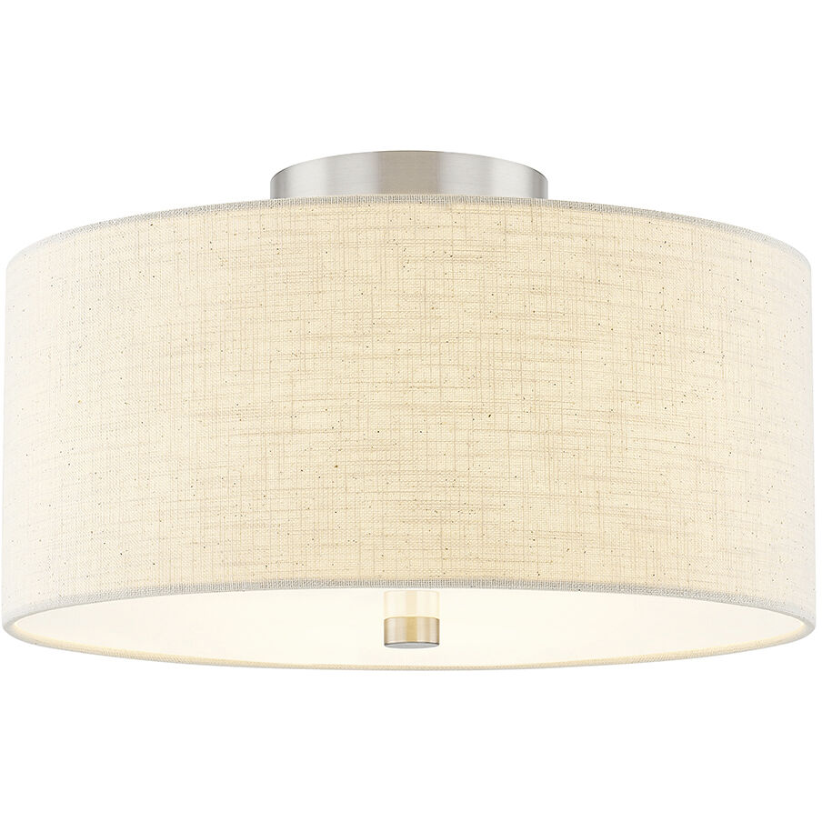 Textile Collection 3 Light 14 inch Brushed Nickel Semi Flush Ceiling Light in Cream (CandleAria), Classic Family