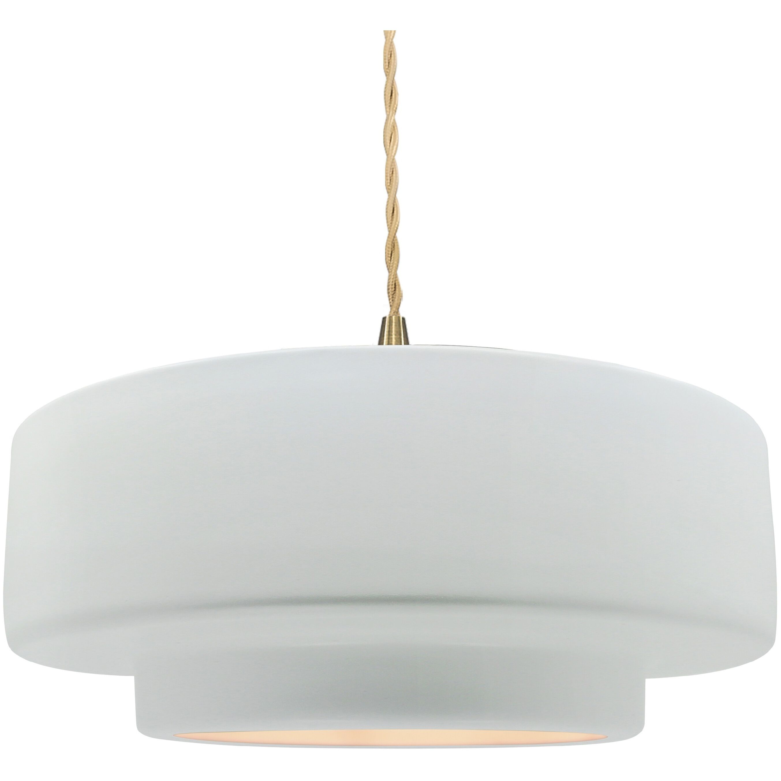 Radiance Collection - Tier Pendant Ceiling Light in Brushed Brass, Replaceable Bulb, Beige Twist Cord, Gloss White, 16.25W x 6H, Form+Finish+Function