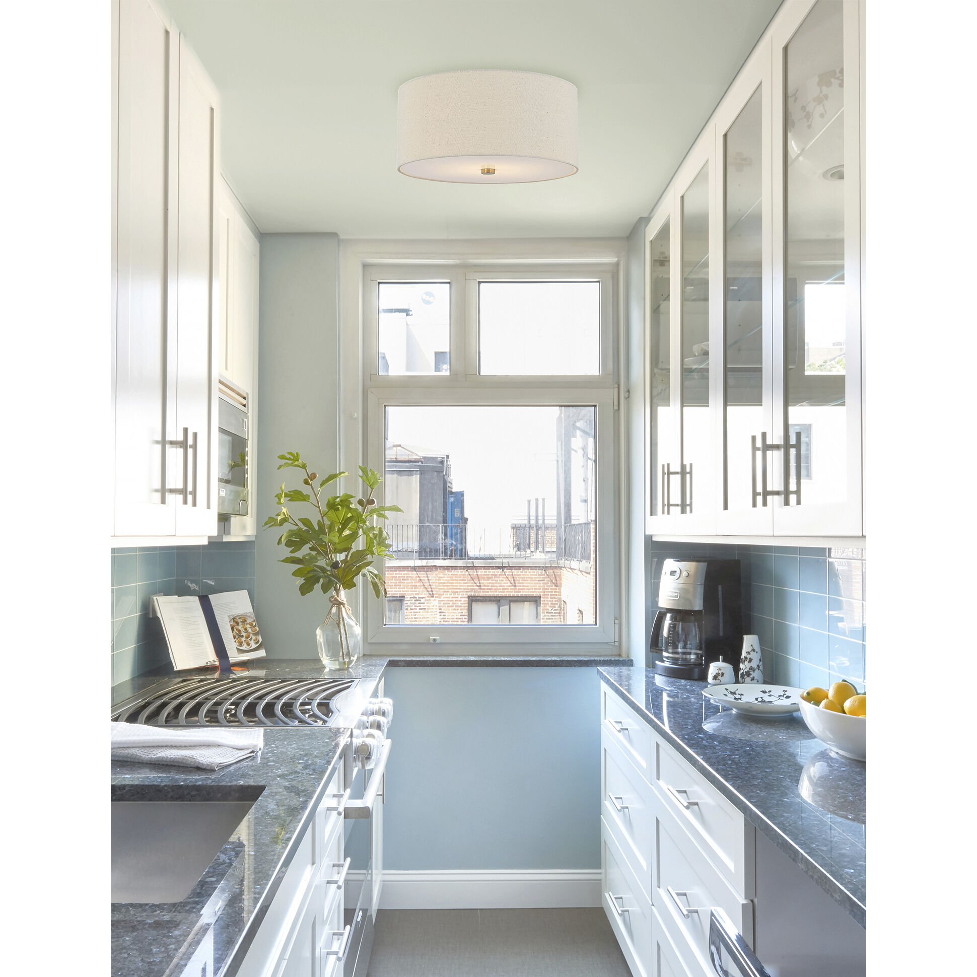 Textile Collection 3 Light 14 inch Brushed Brass Flush Mount Ceiling Light in Cream (CandleAria), Classic Family