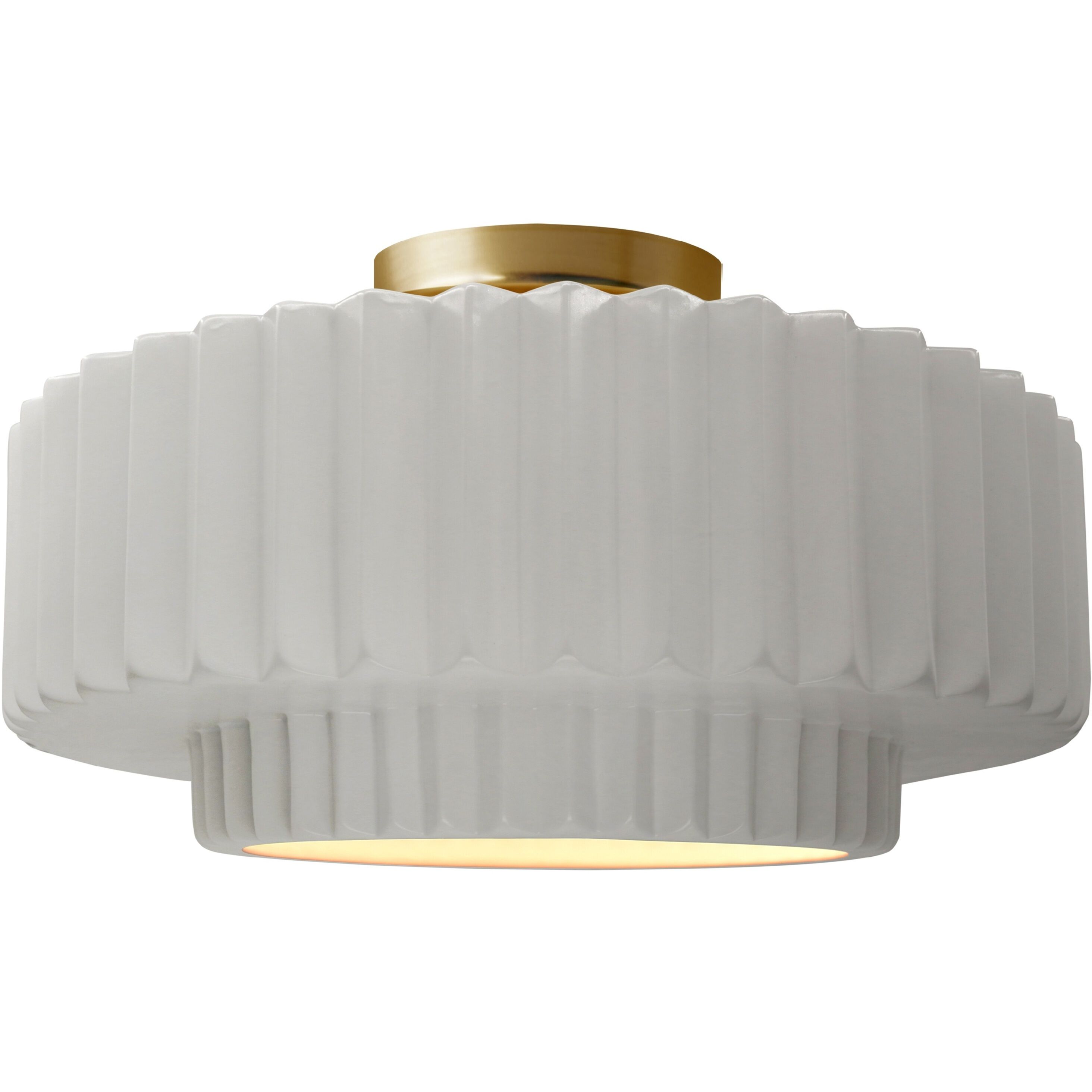 Radiance Collection - Pleated Tier 1 Light 16.5 inch Bisque and Brushed Brass Semi-Flush Ceiling Light in Replaceable Bulb, 16.5W x 8H, Form+Finish+Function