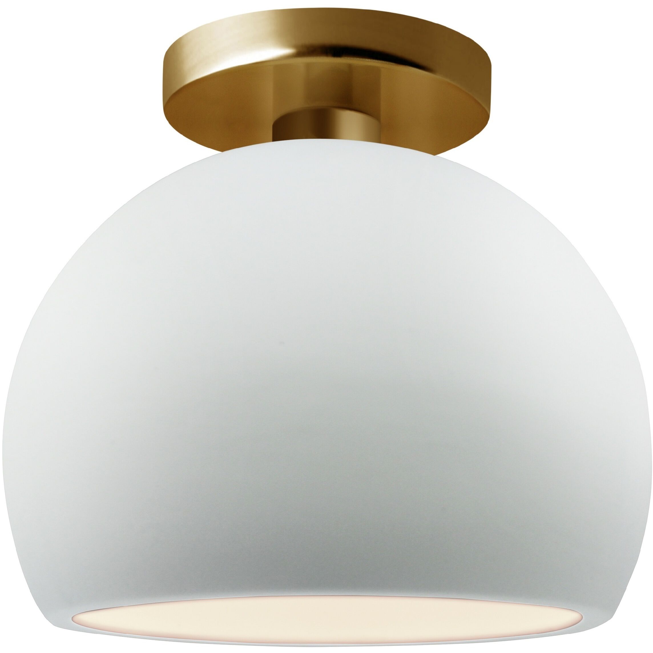 Radiance 1 Light 7 inch Gloss White and Brushed Brass Semi Flush Ceiling Light