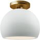 Radiance 1 Light 7 inch Gloss White and Brushed Brass Semi Flush Ceiling Light