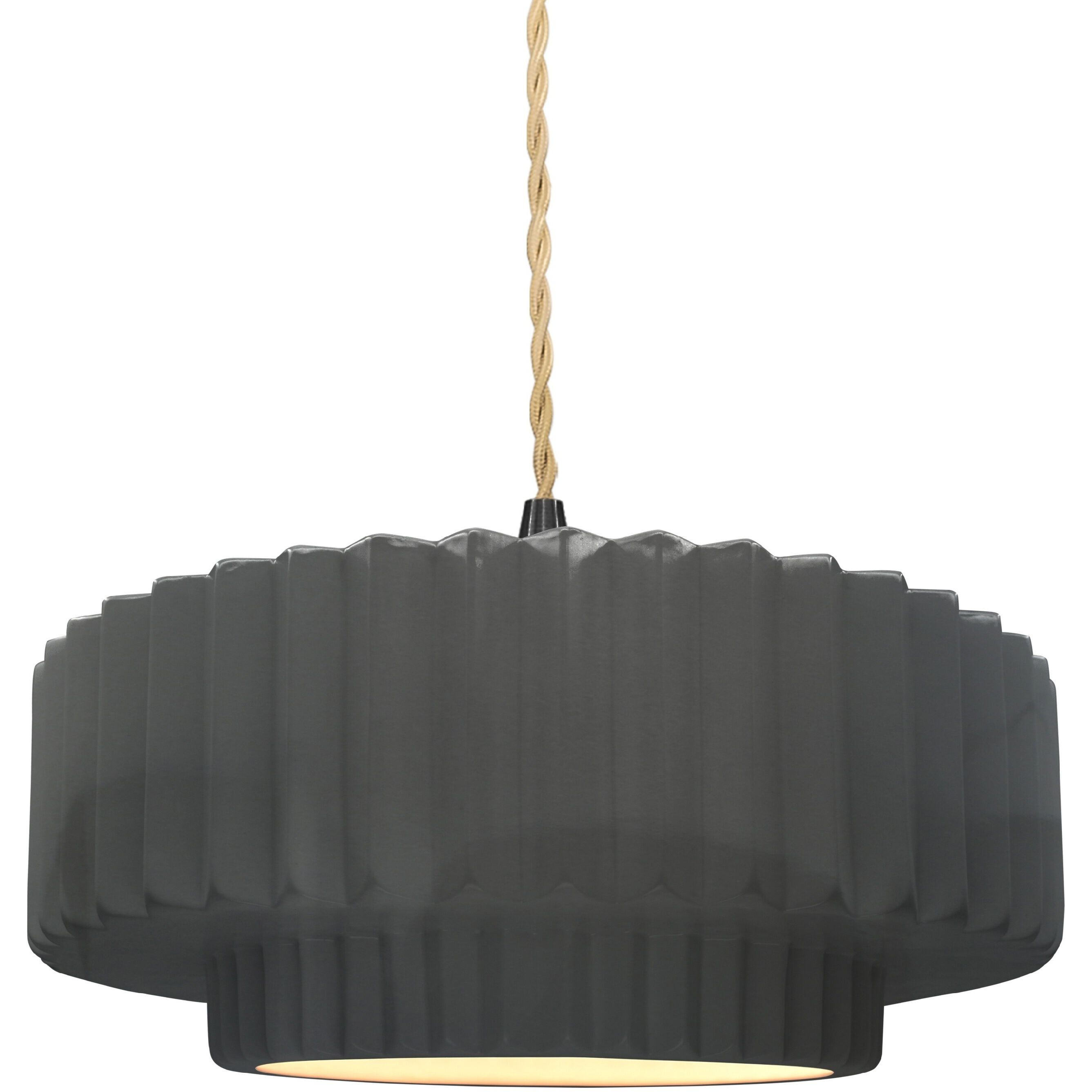 Radiance Collection - Pleated Tier Pendant Ceiling Light in Matte Black, Dedicated LED, Beige Twist Cord, Gloss Gray, 14.5W x 5.25H, Form+Finish+Function