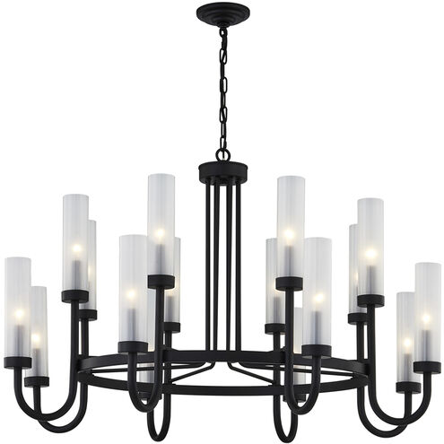 Anchor 16 Light 42.5 inch Matte Black and Clear Frosted Chandelier Ceiling Light