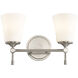 Fusion Collection - Tulsi Family 2 Light 15 inch Brushed Nickel and Opal Bath Bar Wall Light, EVOLV