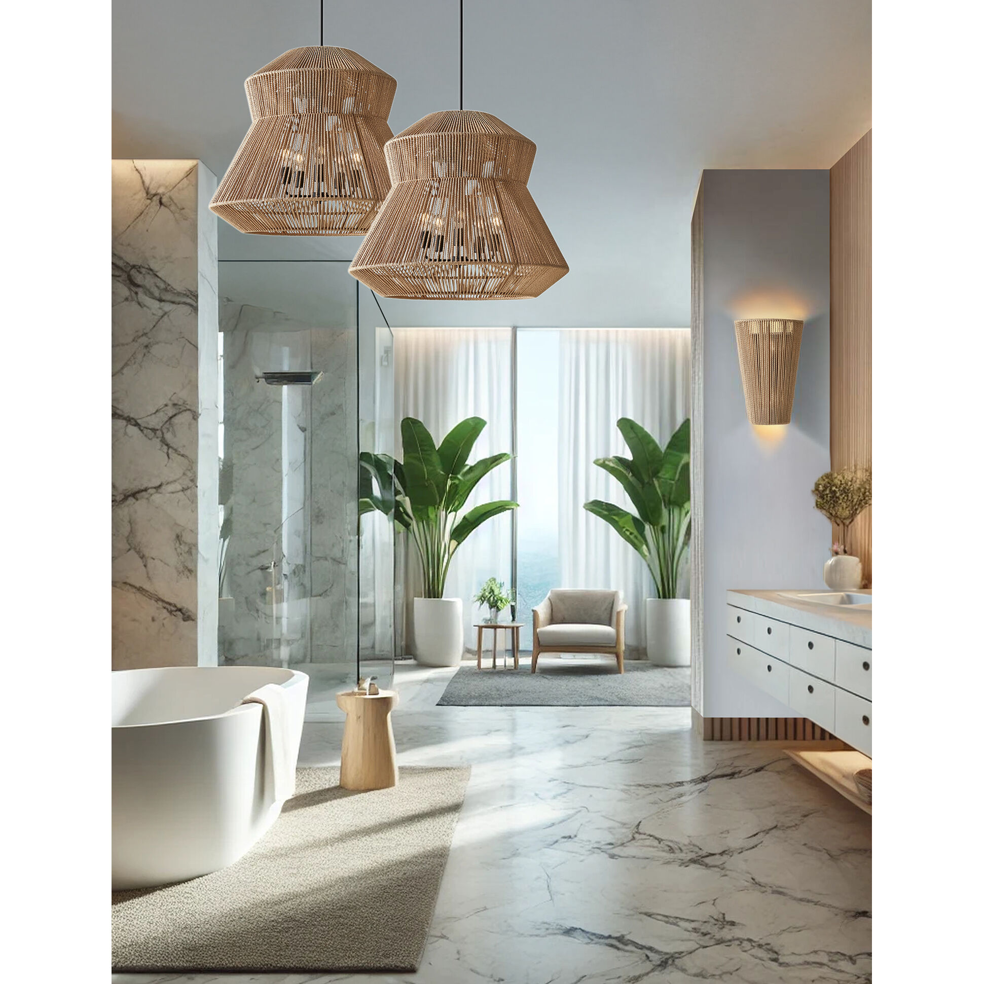 Eco LED 30 inch Matte Black Pendant Ceiling Light in Natural