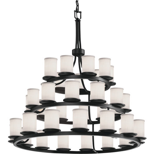 Textile 36 Light 42 inch Matte Black Chandelier Ceiling Light in White, Incandescent, Cylinder w/ Flat Rim