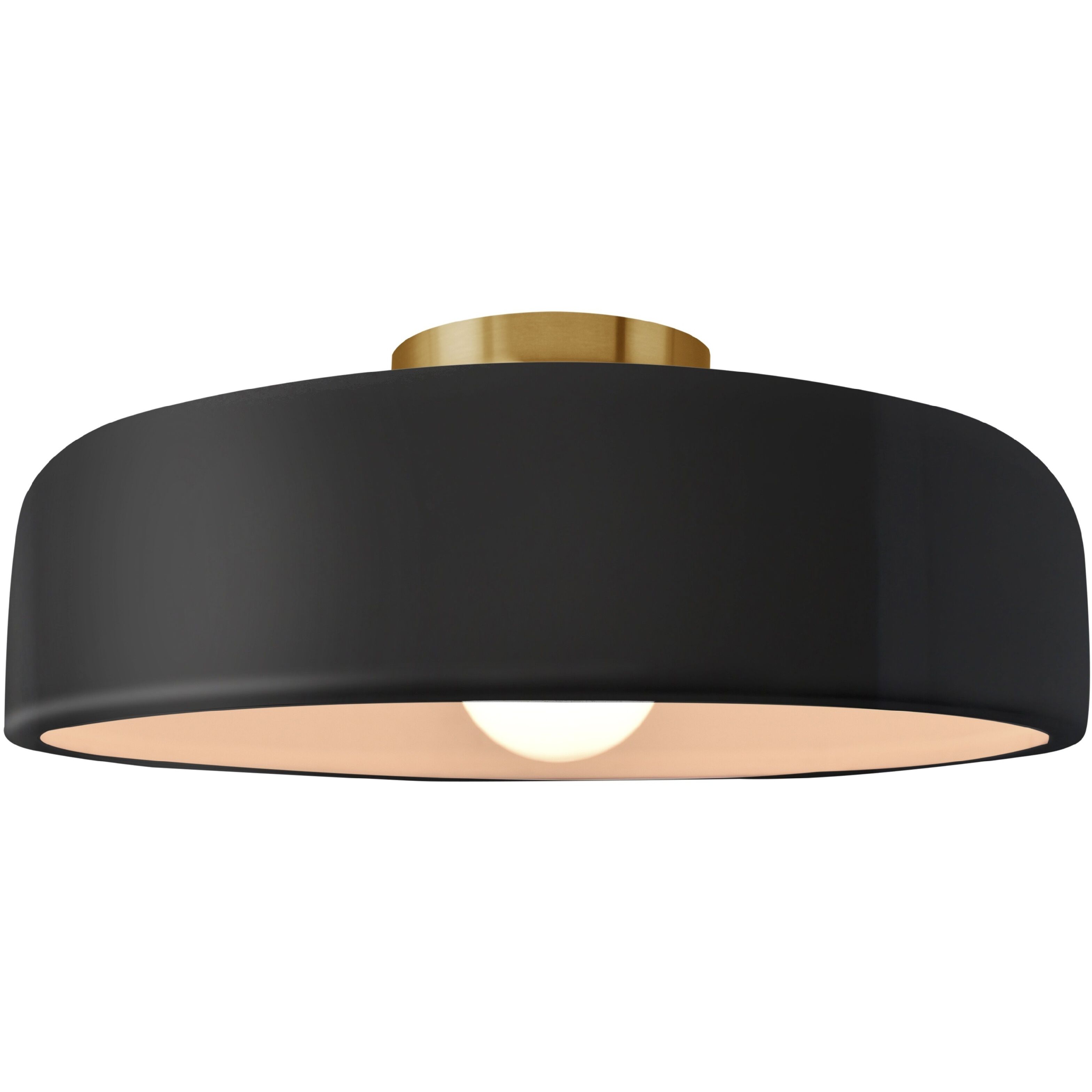 Radiance Collection - Spire LED 16 inch Gloss Black and Matte White and Brushed Brass Semi-Flush Ceiling Light in Dedicated LED, Gloss Black/Matte White, 16W x 6.5H, Form+Finish+Function
