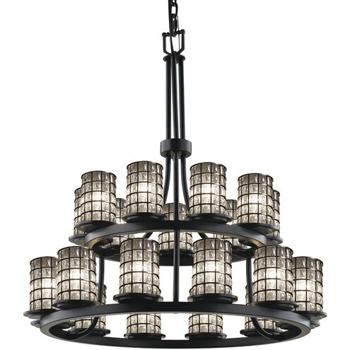 Wire Glass 21 Light 33 inch Matte Black Chandelier Ceiling Light in Grid with Clear Bubbles, Incandescent, Cylinder