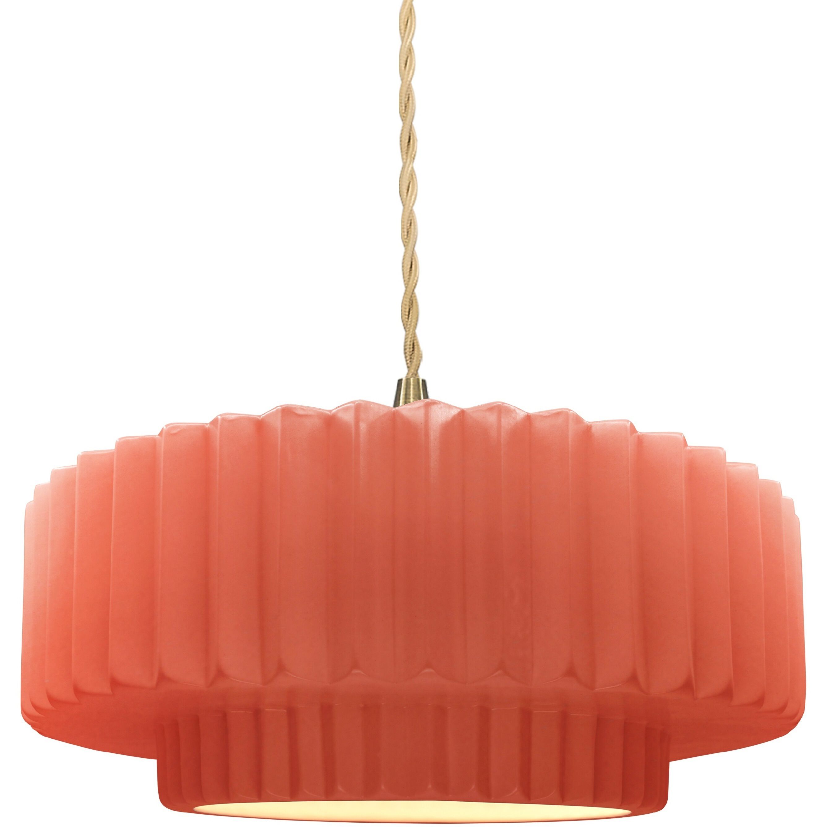 Radiance Collection - Pleated Tier Pendant Ceiling Light in Brushed Brass, Dedicated LED, Beige Twist Cord, Gloss Blush, 14.5W x 5.25H, Form+Finish+Function