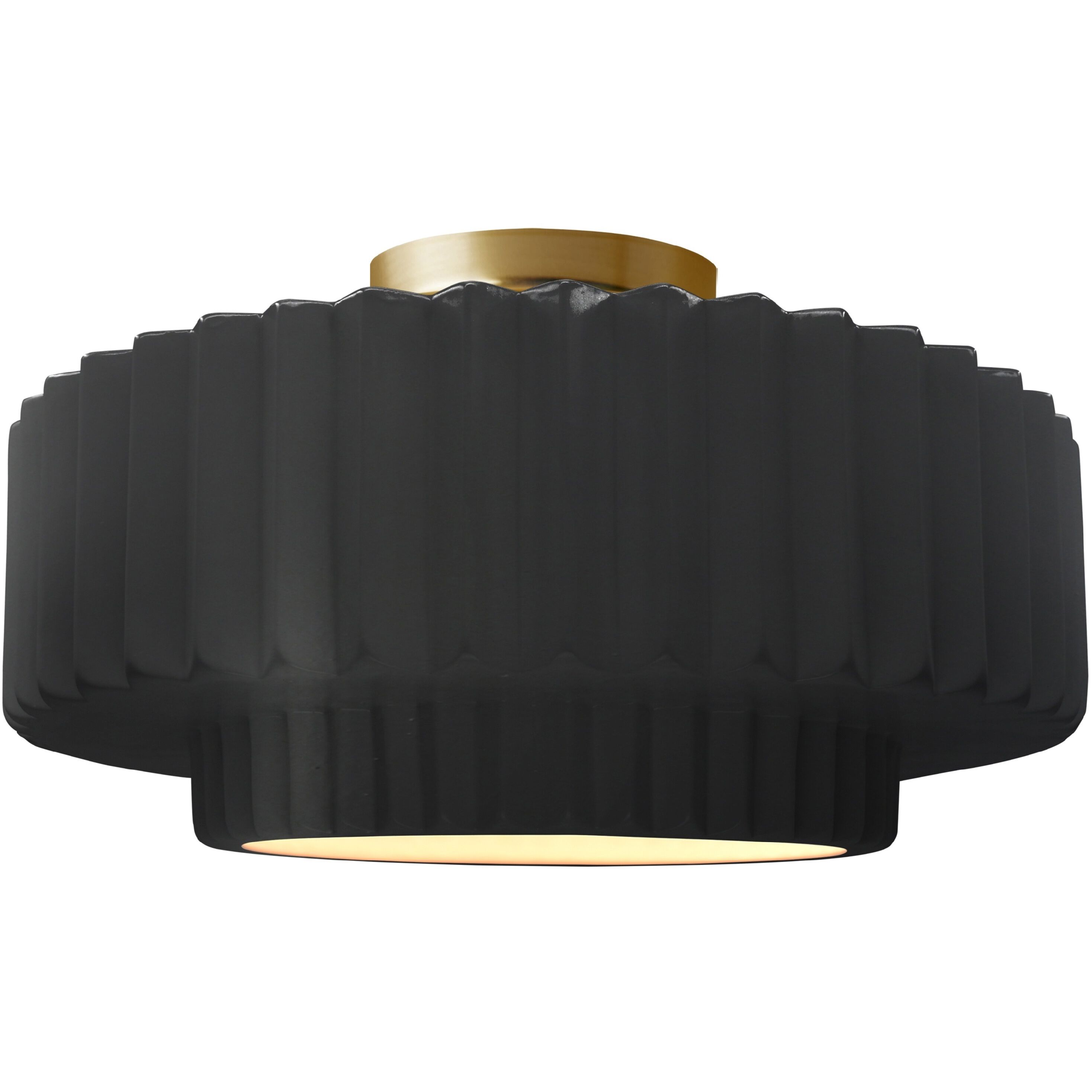 Radiance Collection - Pleated Tier 1 Light 16.5 inch Carbon Matte Black and Brushed Brass Semi-Flush Ceiling Light in Replaceable Bulb, 16.5W x 8H, Form+Finish+Function