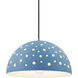 Perforated Dome 12.5 inch Sky Blue Pendant Ceiling Light in Polished Chrome, Dedicated LED, Black, Form+Finish+Function