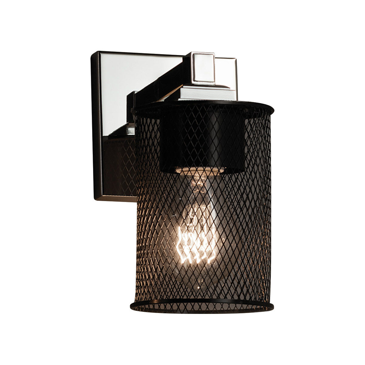 Wire Mesh 1 Light 4.5 inch Polished Chrome Wall Sconce Wall Light in Cylinder with Flat Rim