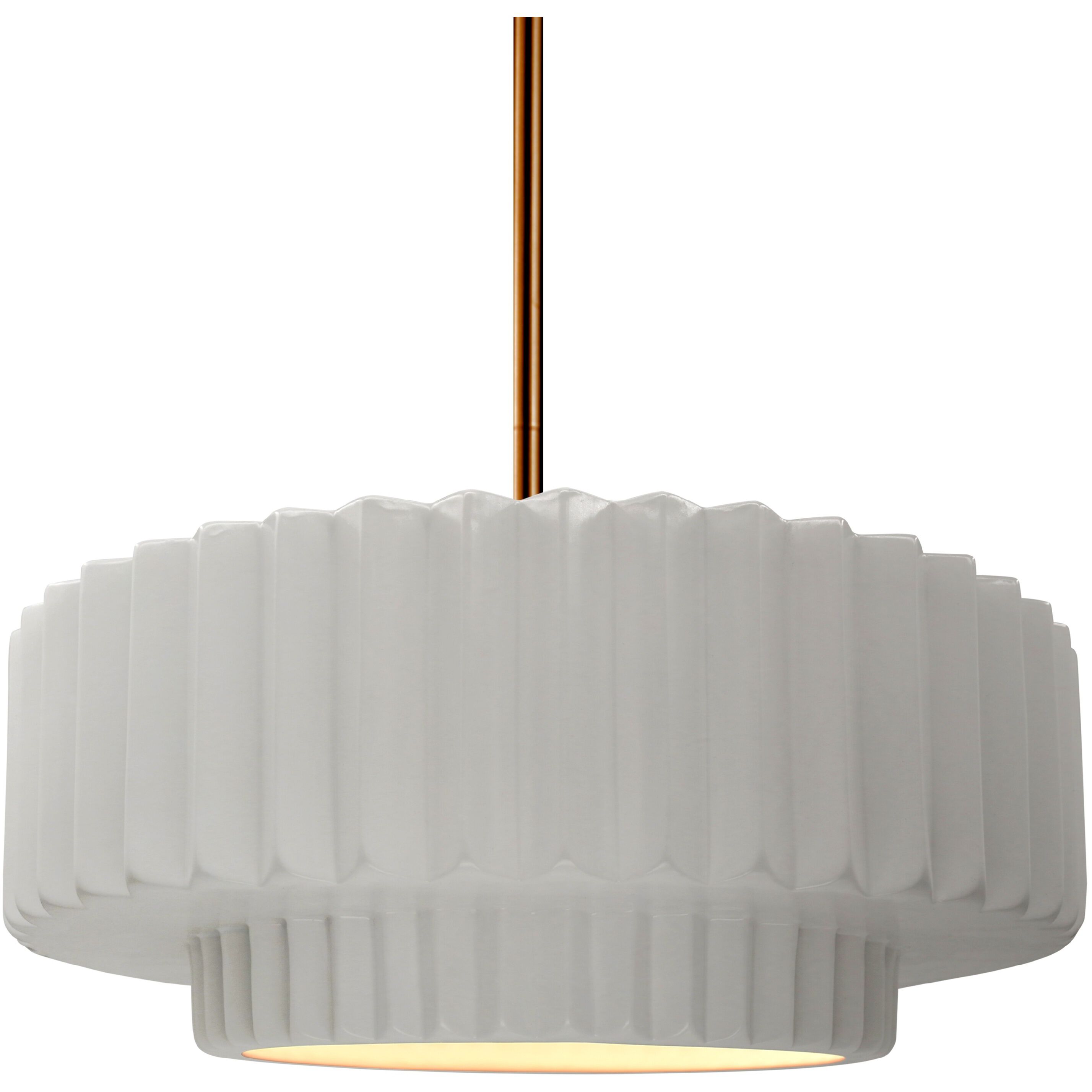 Radiance Collection - Pleated Tier Pendant Ceiling Light in Brushed Brass, Black Cord, Replaceable Bulb, Bisque, 14.5W x 5.25H, Form+Finish+Function