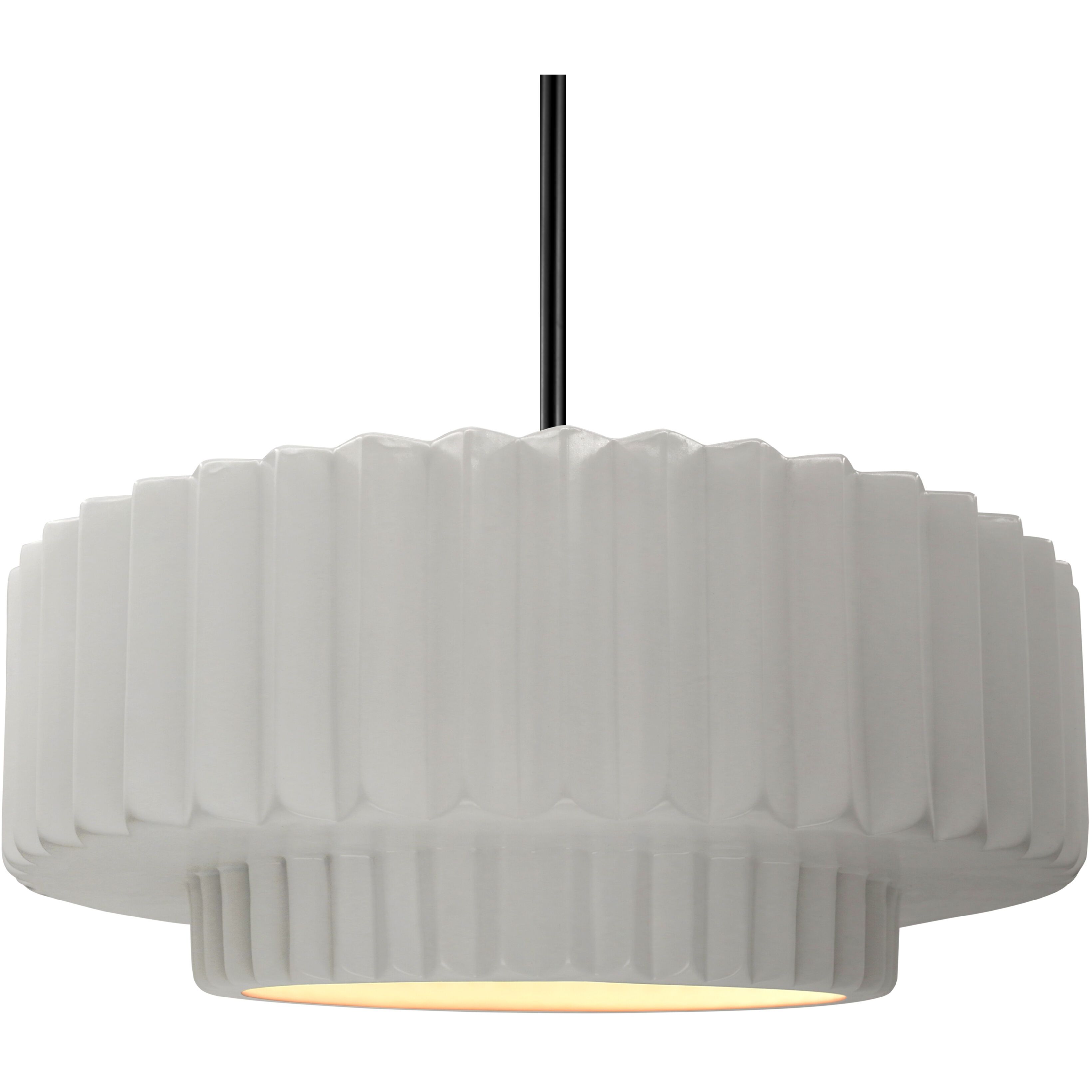 Radiance Collection - Pleated Tier 1 Light 16.25 inch Bisque and Matte Black Pendant Ceiling Light in Black Cord, Replaceable Bulb, 16.25W x 6H, Form+Finish+Function