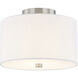 Textile Collection 2 Light 11 inch Brushed Nickel Semi Flush Ceiling Light in White, Classic Family