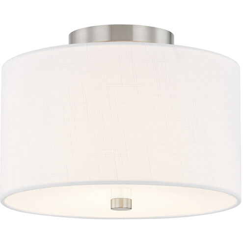 Textile Collection 2 Light 11 inch Brushed Nickel Semi Flush Ceiling Light in White, Classic Family
