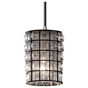 Wire Glass LED 4 inch Antique Brass Pendant Ceiling Light in 700 Lm LED, White Cord, Grid with Opal
