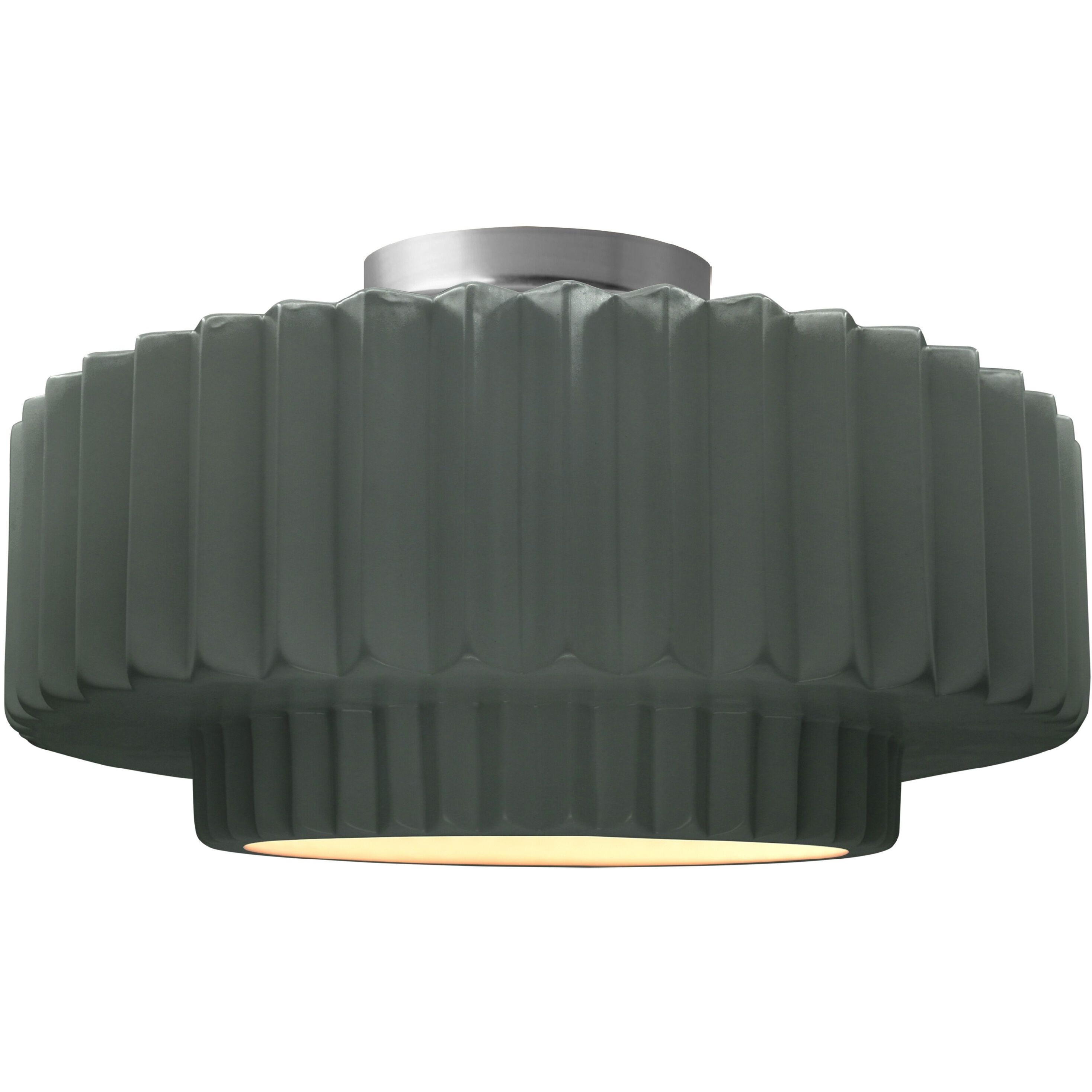 Radiance Collection - Pleated Tier 1 Light 16.5 inch Pewter Green and Brushed Nickel Semi-Flush Ceiling Light in Replaceable Bulb, 16.5W x 8H, Form+Finish+Function