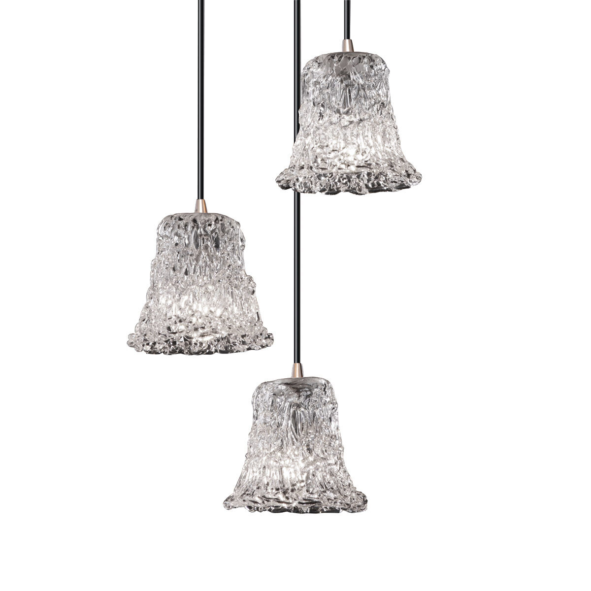 Veneto Luce 3 Light Brushed Nickel Pendant Ceiling Light in Lace (Veneto Luce), Round Flared
