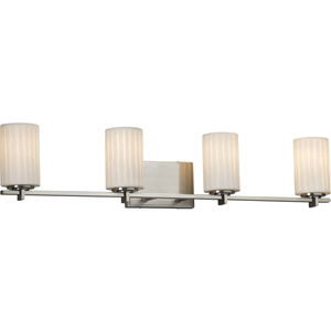 Limoges 4 Light 34 inch Brushed Nickel Vanity Light Wall Light in Waterfall, Cylinder with Flat Rim, Incandescent