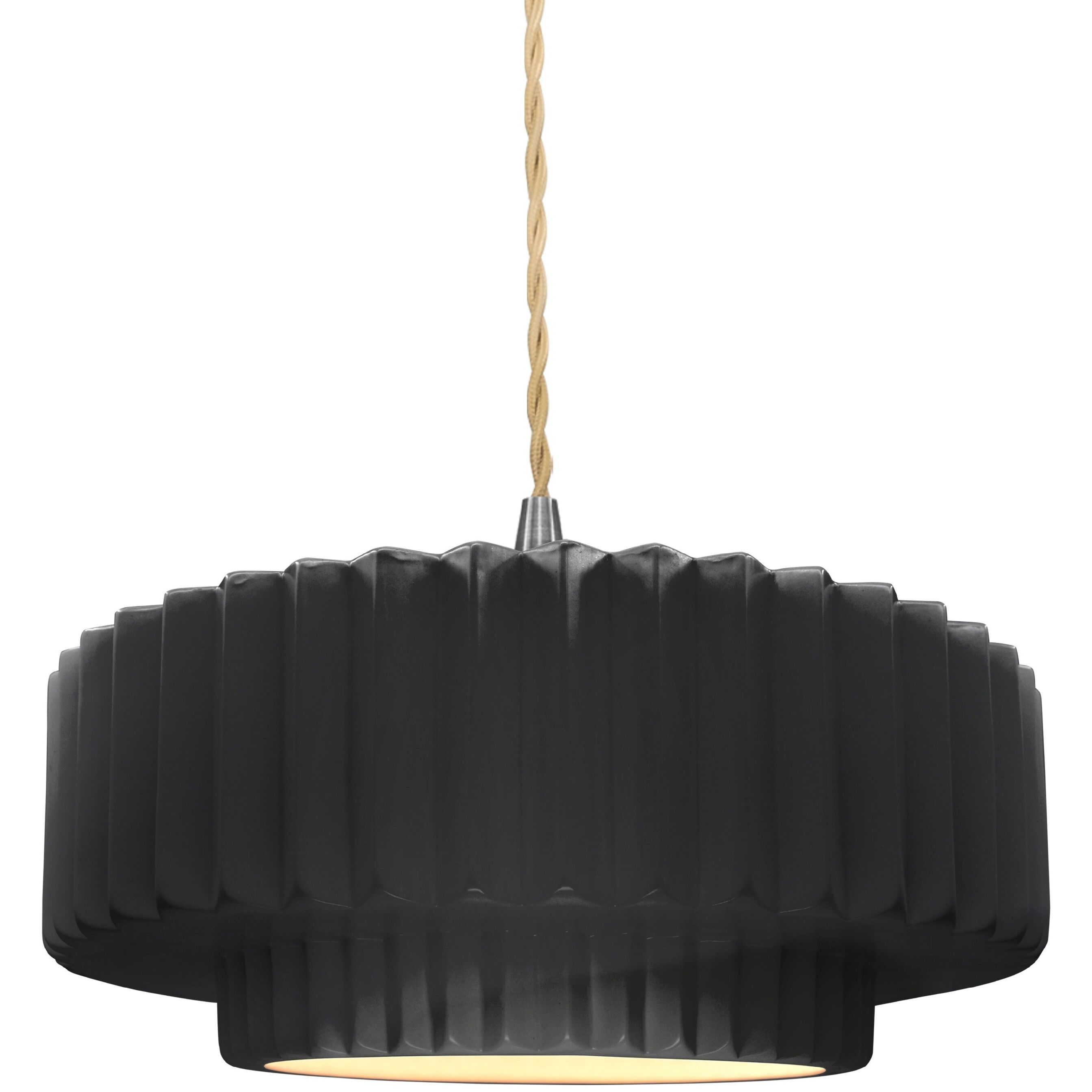 Radiance Collection - Pleated Tier Pendant Ceiling Light in Brushed Nickel, Dedicated LED, Beige Twist Cord, Gloss Black, 14.5W x 5.25H, Form+Finish+Function