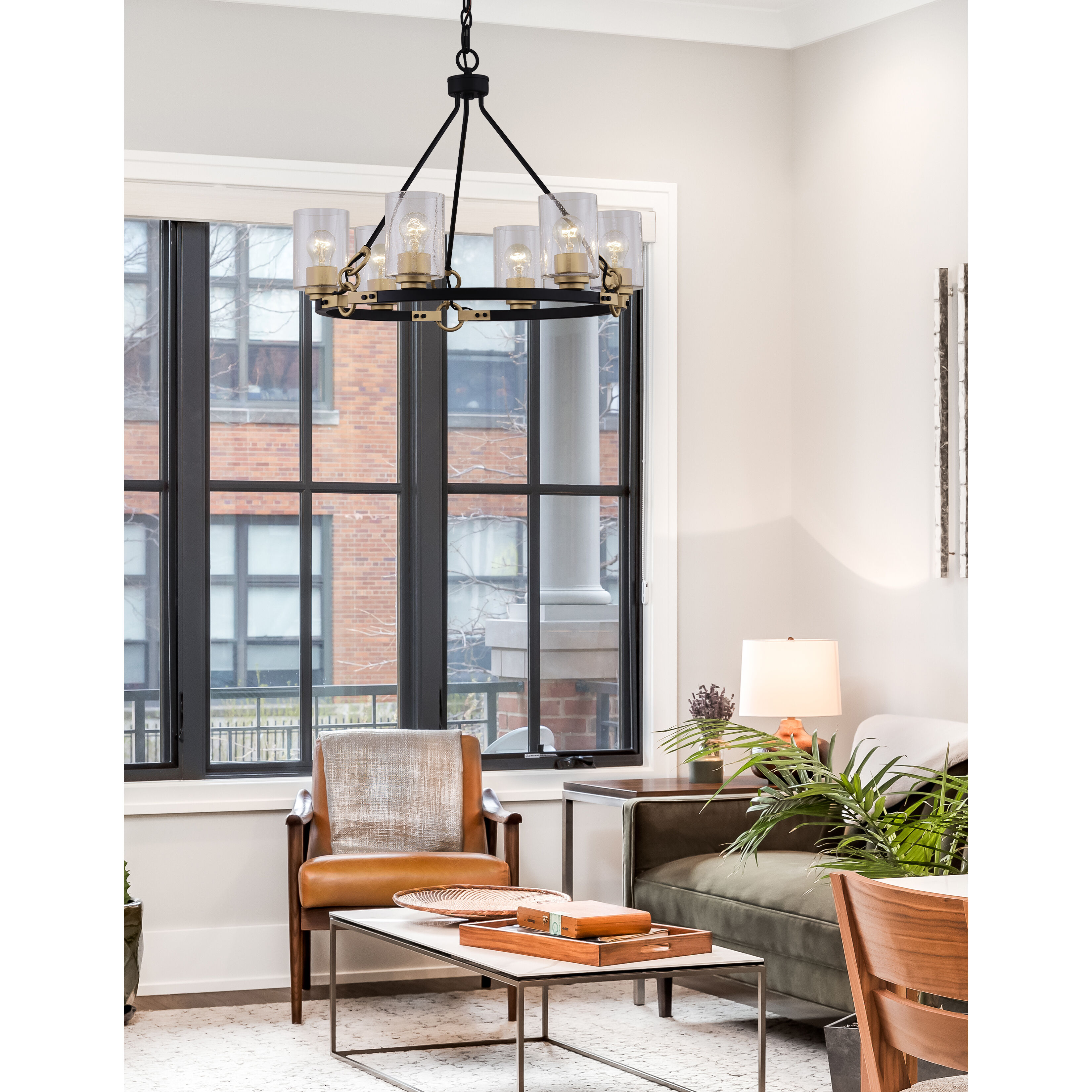 Richmond 6 Light 25.5 inch Matte Black and Brass Accents with Seeded Chandelier Ceiling Light