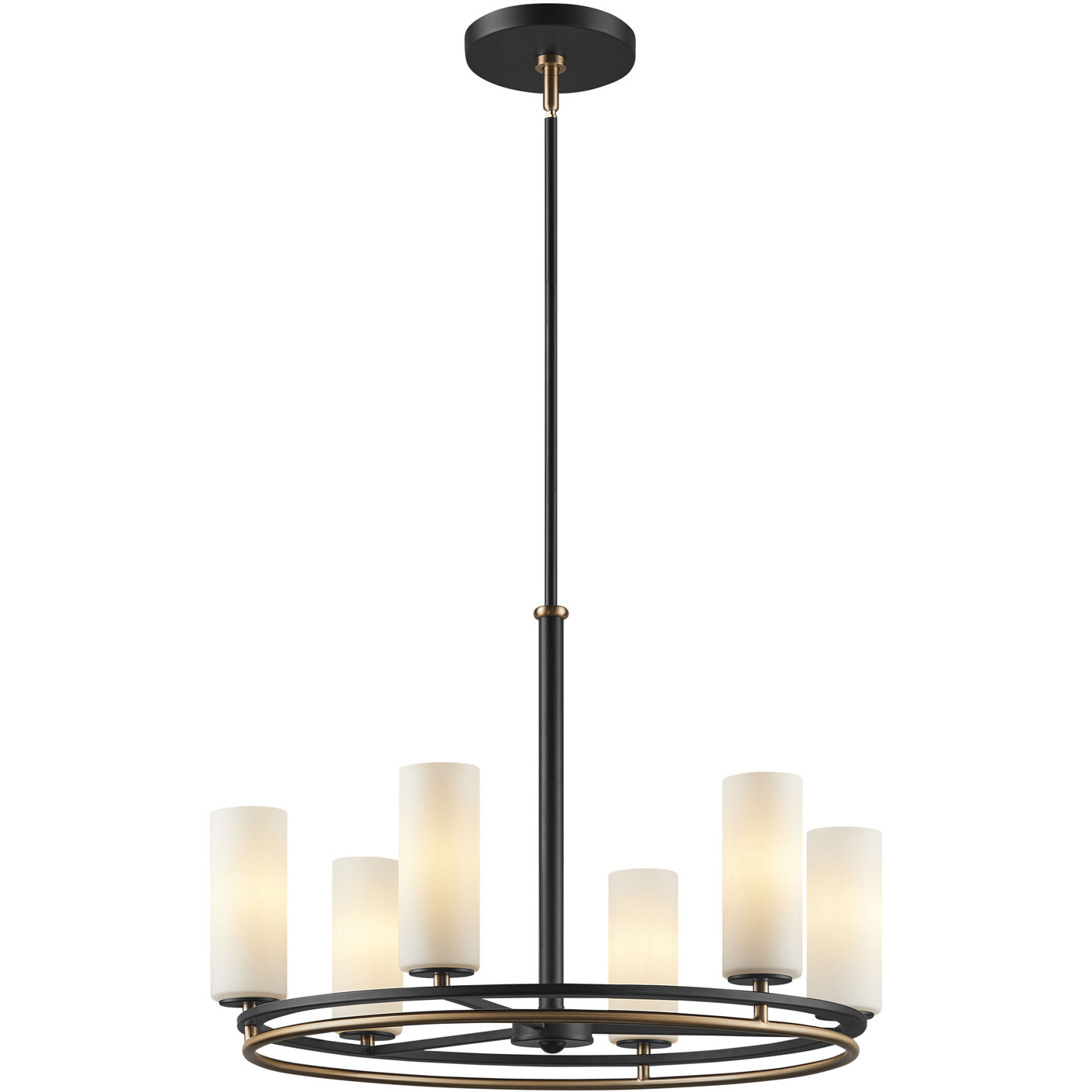 Fusion Collection - Tilburg Family 6 Light 26.5 inch Matte Black and Brass Chandelier Ceiling Light in 26.5" D x 26.5" W x 17" H, EVOLV