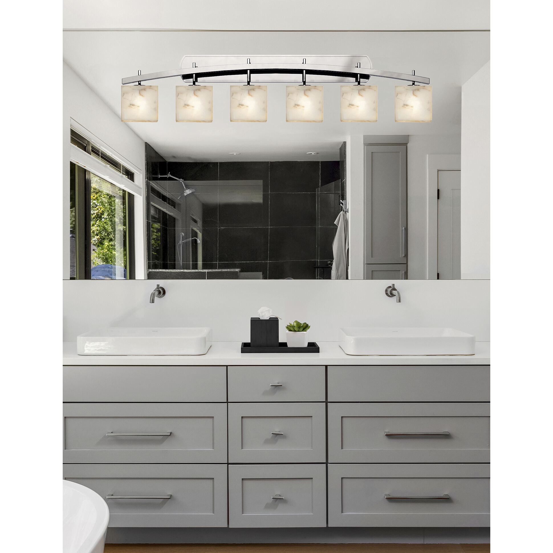 Alabaster Rocks LED 56 inch Polished Chrome Bath Vanity Light Wall Light in 4200 Lm LED, Rectangle