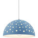 Perforated Dome 12.5 inch Sky Blue Pendant Ceiling Light in Polished Chrome, Dedicated LED, White, Form+Finish+Function