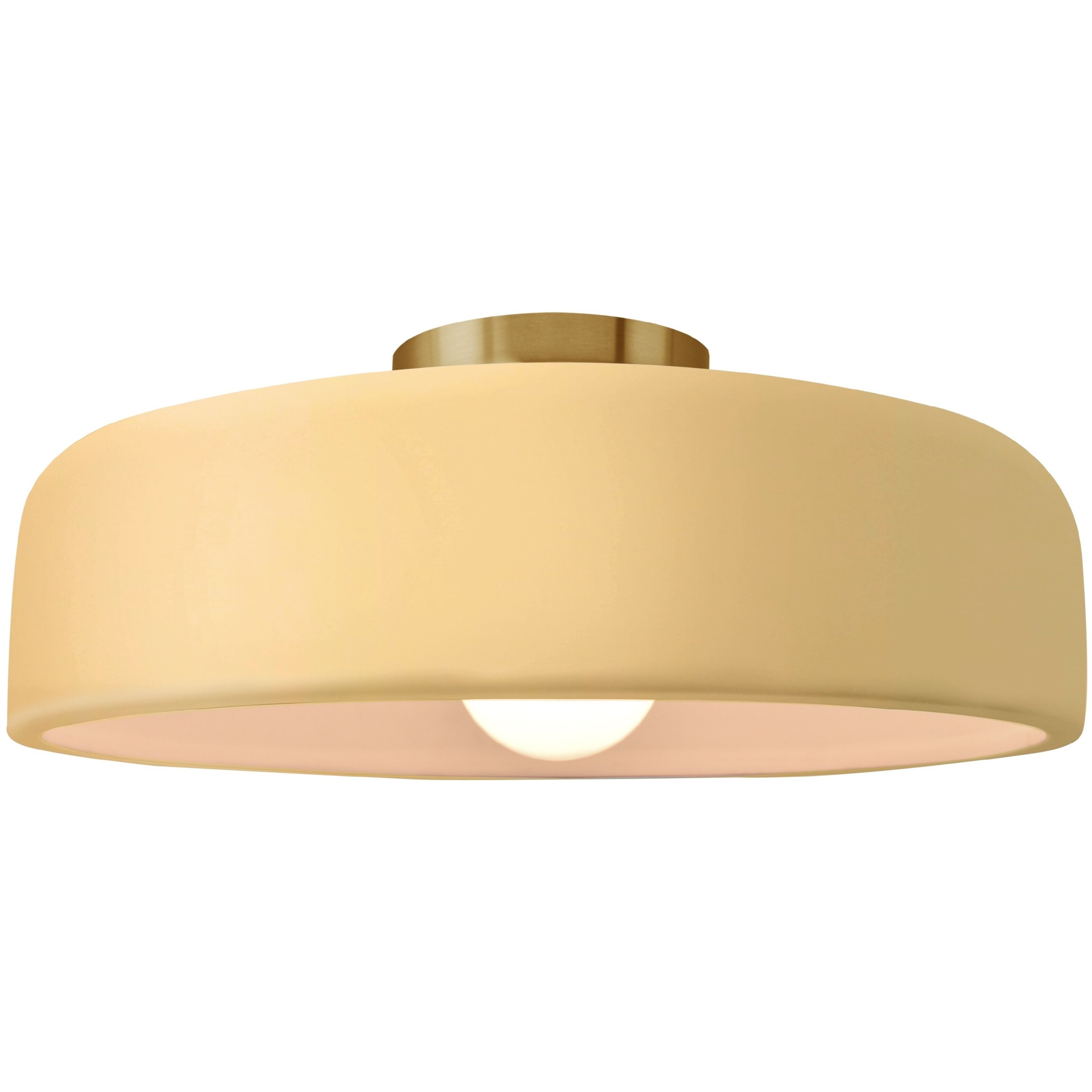 Radiance Collection - Spire 1 Light 16 inch Muted Yellow and Brushed Brass Semi-Flush Ceiling Light in Replaceable Bulb, 16W x 6.5H, Form+Finish+Function