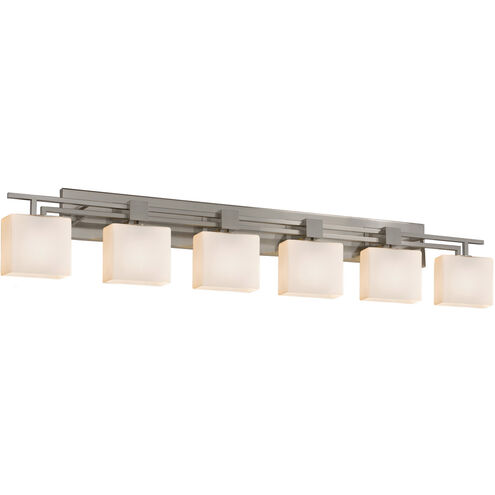 Fusion 6 Light 56.5 inch Brushed Nickel Vanity Light Wall Light in Rectangle, Incandescent, Opal Fusion