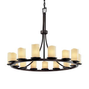 CandleAria 15 Light 42 inch Dark Bronze Chandelier Ceiling Light in Cream (CandleAria), Cylinder with Melted Rim, Incandescent