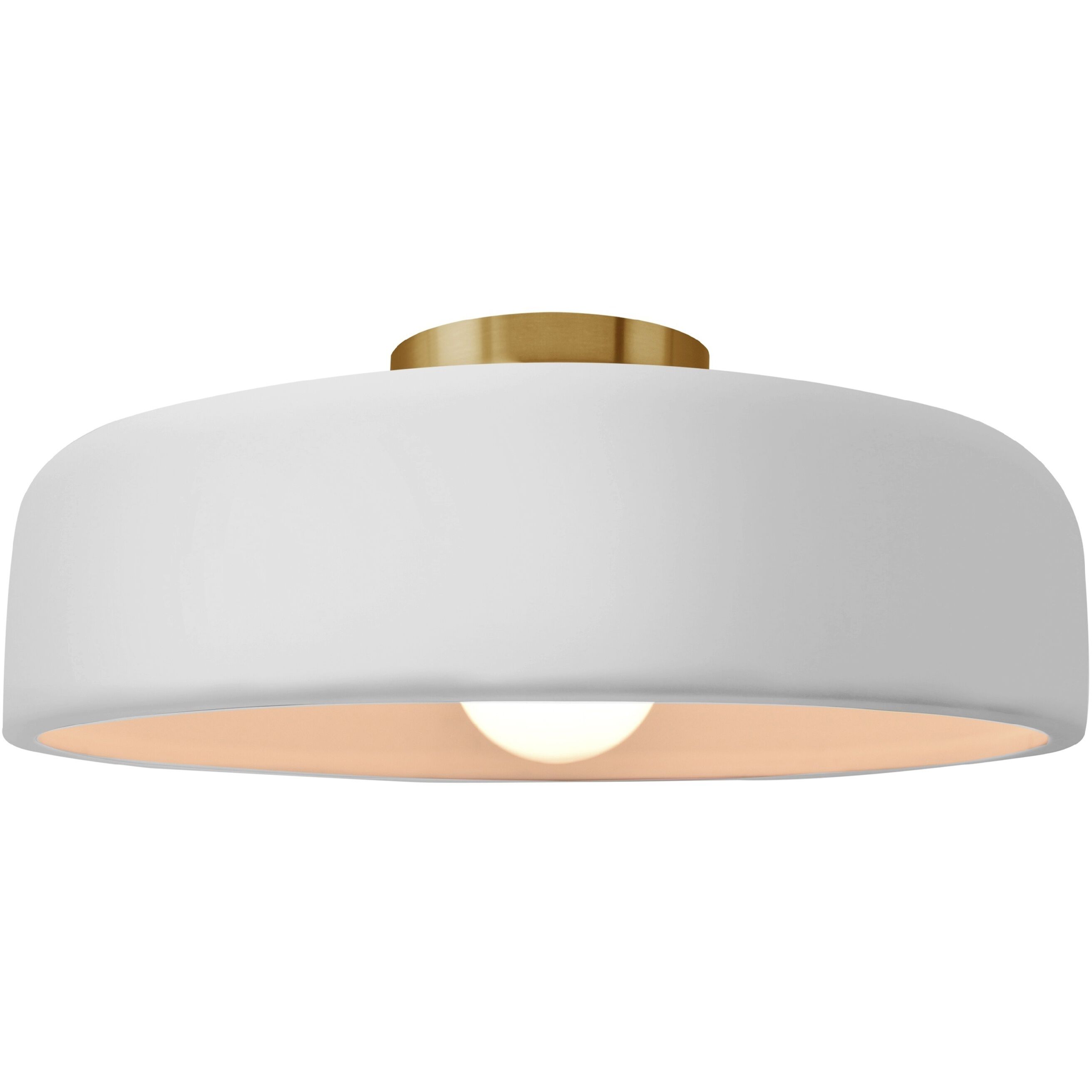 Radiance Collection - Spire LED 13 inch Gloss White and Brushed Brass Semi-Flush Ceiling Light in Dedicated LED, Gloss White (outside and inside of fixture), 13W x 6H, Form+Finish+Function