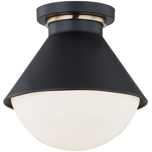 Fusion Collection 1 Light 7.25 inch Matte Black with Brass Ring Outdoor Semi-Flush, Ravelle Family