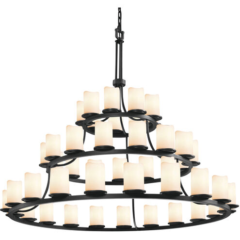 Candlearia 45 Light 60 inch Matte Black Chandelier Ceiling Light in Cream (CandleAria), Cylinder with Melted Rim, Incandescent