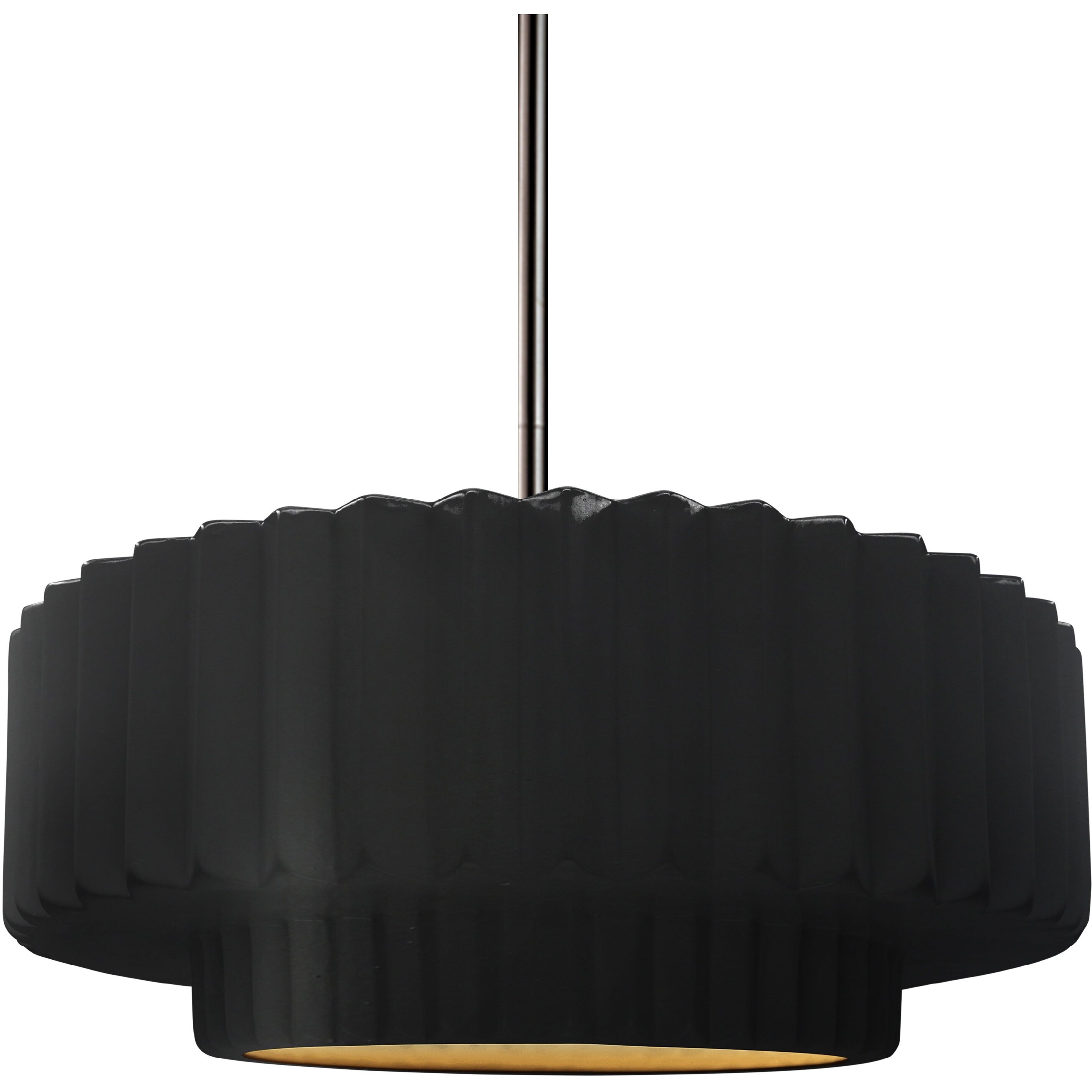 Radiance Collection - Pleated Tier Pendant Ceiling Light in Brushed Nickel, Dedicated LED, Black Cord, Carbon Matte Black/Champagne Gold, 14.5W x 5.25H, Form+Finish+Function