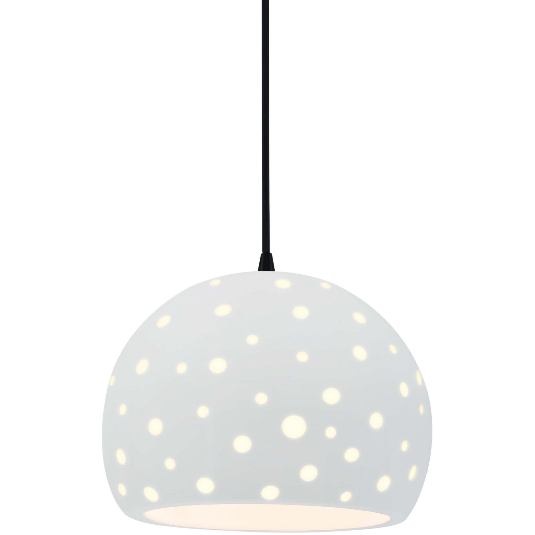 Perforated Globe Pendant Ceiling Light in Matte Black, Black Cord, Replaceable Bulb, Vanilla Gloss, 7W x 6H, Form+Finish+Function