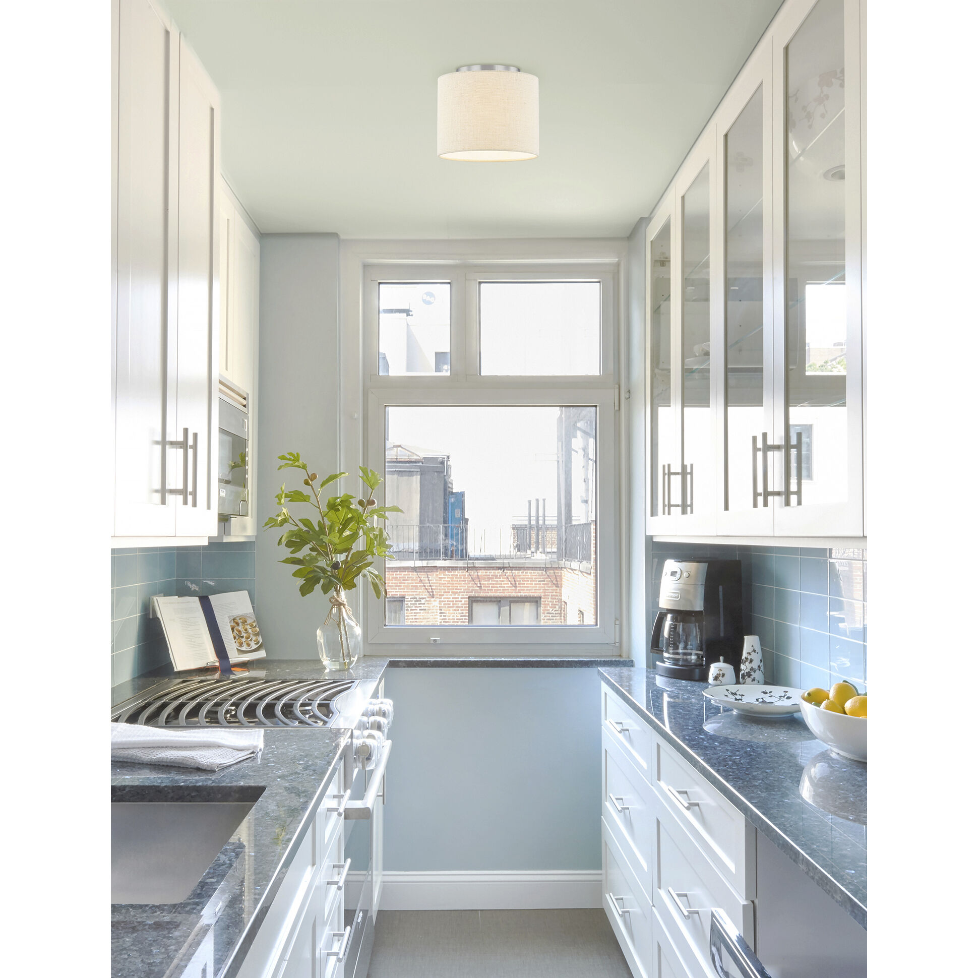 Textile Collection 1 Light 8 inch Brushed Nickel Semi Flush Ceiling Light in Cream (CandleAria), Classic Family