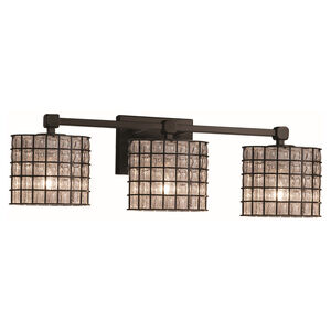 Wire Glass 3 Light 22 inch Matte Black Vanity Light Wall Light in Grid with Clear Bubbles, Cylinder with Flat Rim, Incandescent