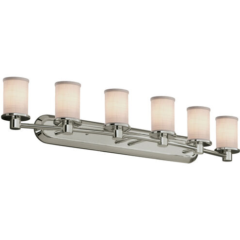 Textile 6 Light 43.75 inch Brushed Nickel Bath Bar Wall Light in White, Incandescent, Cylinder w/ Flat Rim