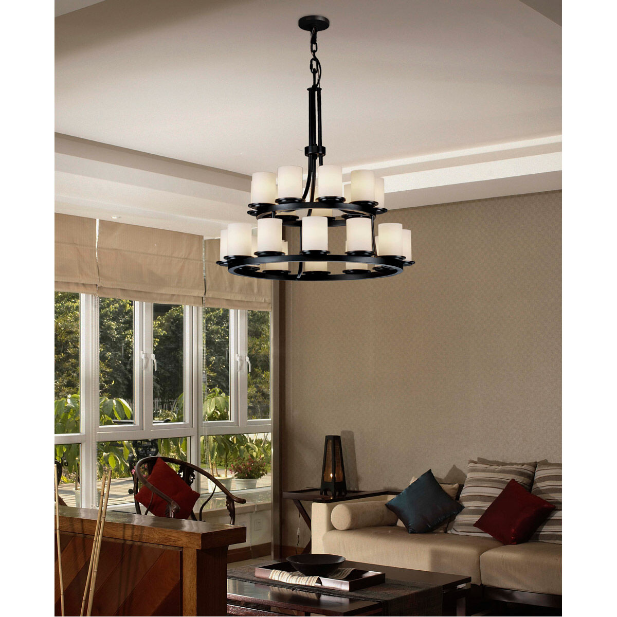 Fusion LED 33 inch Matte Black Chandelier Ceiling Light in 14700 Lm LED, Opal Fusion